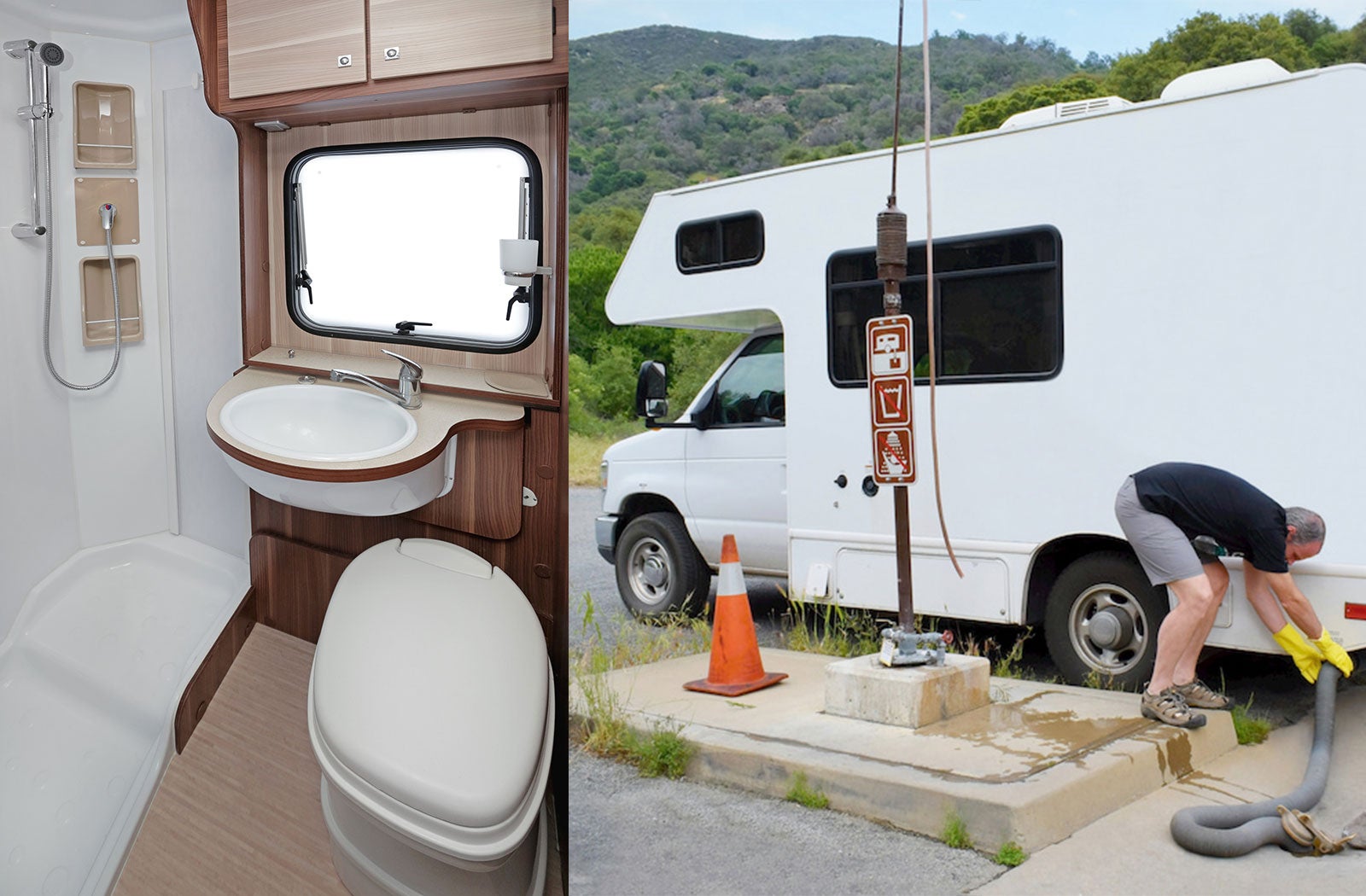 Portable RV/camper toilet and holding tank setup in Alice, Texas