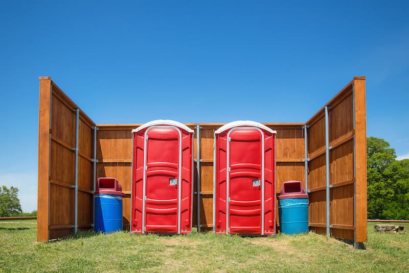 Short-term porta potty units staged for delivery in Alice, Texas